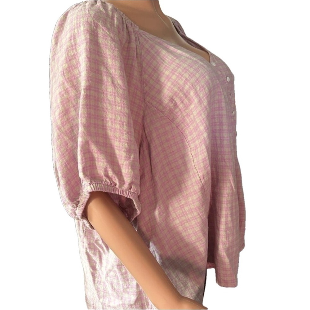 Madewell Plus Size 3X Linen Blend Puff Sleeve Button Wrap Top Sweet Lavender Pld - Picture 7 of 13